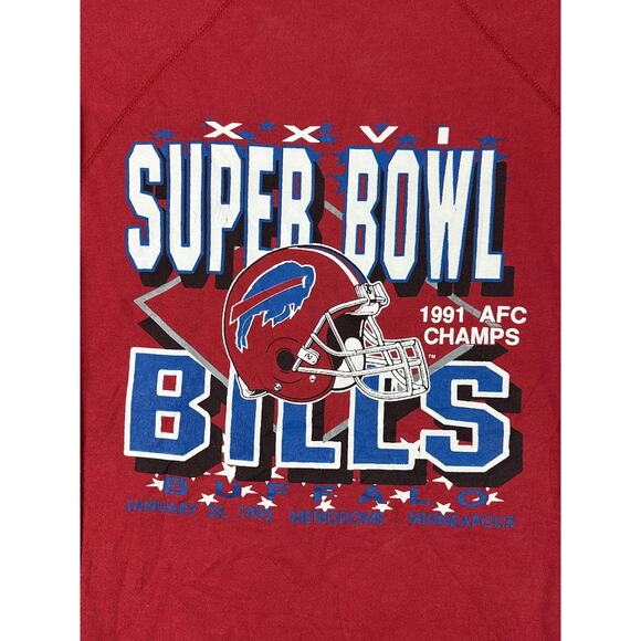 Vintage Buffalo Bills Sweatshirt Large Red NFL Super Bowl Tultex 1992 AFC Champs - Picture 2 of 11
